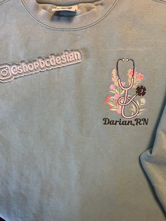 Floral Stethoscope Crewneck w/ name