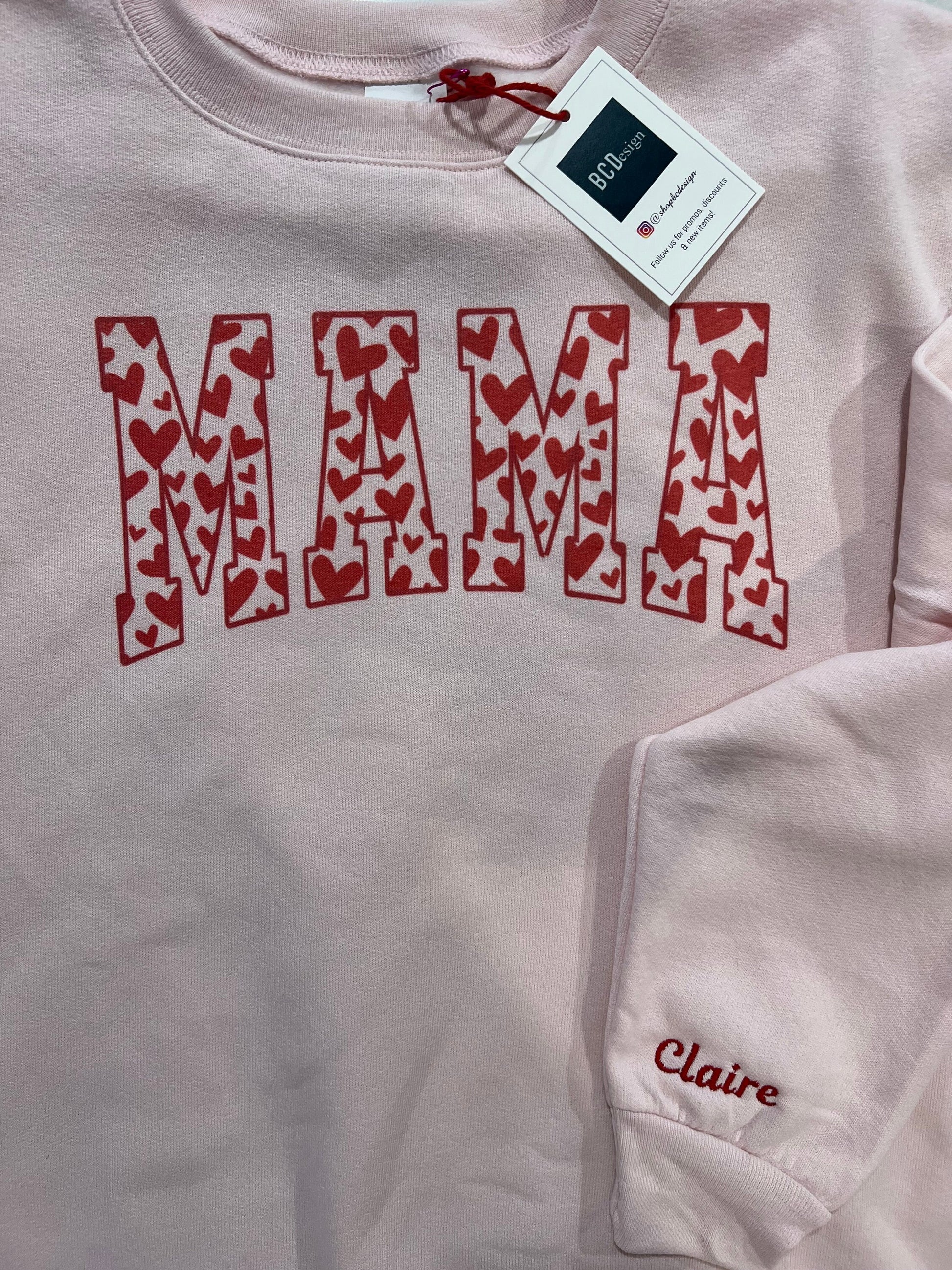 Valentine’s Day Mama Sweatshirt Personalized Heart Valentines Gift For Friend Heart Embroidered Heart Gift For Her
