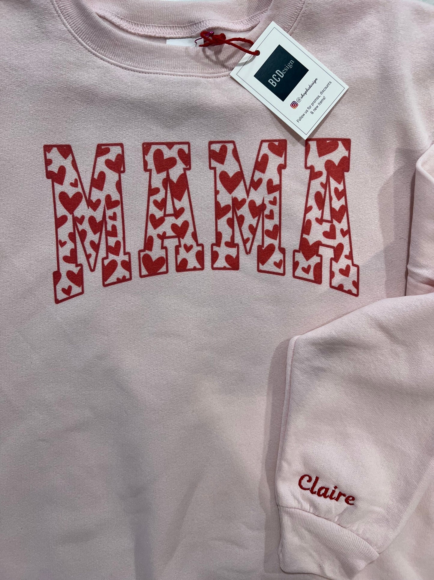 Valentine’s Day Mama Sweatshirt Personalized Heart Valentines Gift For Friend Heart Embroidered Heart Gift For Her