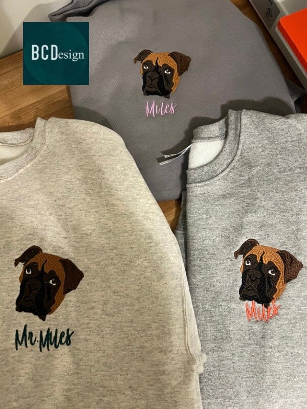 Custom Embroidered Dog Sweatshirt Custom Pet Portrait Gifts For Friend Personalized Embroidery