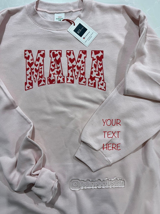 Valentine’s Day Mama Sweatshirt Personalized Heart Valentines Gift For Friend Heart Embroidered Heart Gift For Her